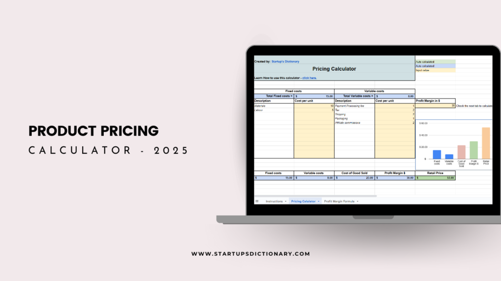 Product Pricing Calculator, Google Sheets Template, Pricing Worksheet Small Business, Handmade Products Pricing, Profit Margin Calculator